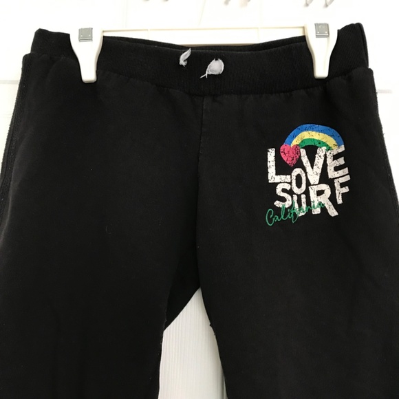 Y2K 360 SURF Love Surf California Low Rise Capri Pants S Black Rainbow Heart - Picture 7 of 12